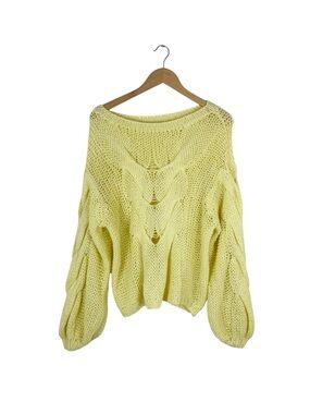 RUMOURS Butter Yellow Oversized Open Knit Sweater Balloon Sleeves
